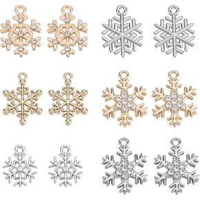 SUNNYCLUE 1 Box 16Pcs 4 Style Snowflake Charm Christmas Charms Snowflakes Charms Xmas Snow Cubic Zirconia Charm for Jewelry Making Charms DIY Bracelet Necklace Earrings Craft Adult