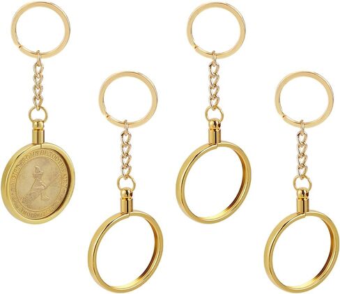 Fingerinspire 4 PCS Medallion and Coin Metal Beychain 1.55inch/39.5mm Golden Coin Beychains Round Medallion Round with Metal Key Ring in Saudi Arabia