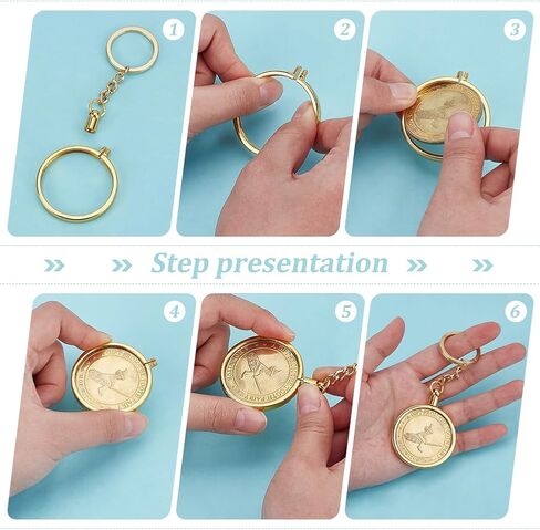 Fingerinspire 4 PCS Medallion and Coin Metal Beychain 1.55inch/39.5mm Golden Coin Beychains Round Medallion Round with Metal Key Ring in Saudi Arabia