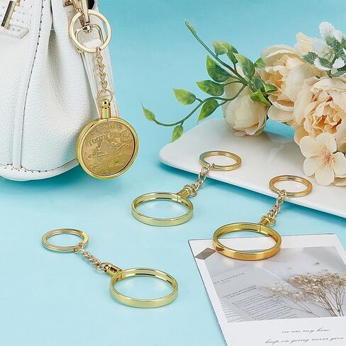 Fingerinspire 4 PCS Medallion and Coin Metal Beychain 1.55inch/39.5mm Golden Coin Beychains Round Medallion Round with Metal Key Ring in Saudi Arabia