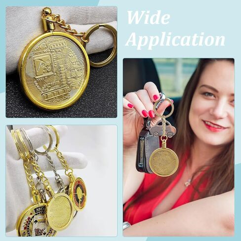Fingerinspire 4 PCS Medallion and Coin Metal Beychain 1.55inch/39.5mm Golden Coin Beychains Round Medallion Round with Metal Key Ring in Saudi Arabia