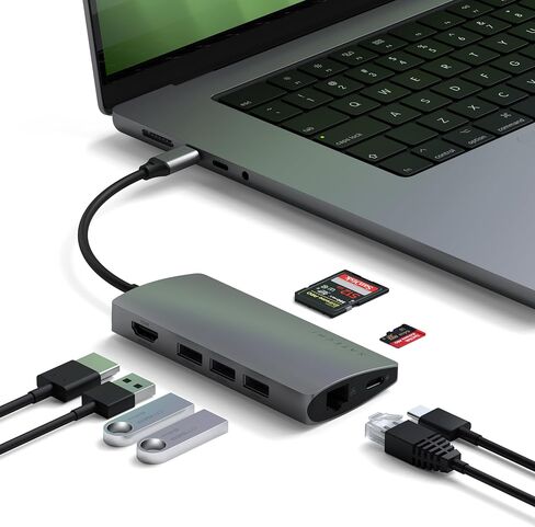 Satechi USB C Hub Multiport Adapter V3, 8 in 1 USB C Dongle with 8K HDMI, 85W USB-C PD Charging, 4 USB-C Data Ports, Ethernet, SD Card Reader for Mac, Windows - Space Gray in Saudi Arabia