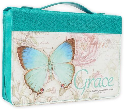 Christian Art Gifts Women's Fashion Bible Cover Grace Butterfly Ephesians 2:8, Teal Floral Faux Leather, Large in Saudi Arabia