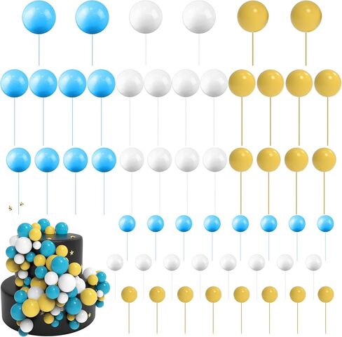 صفراء زخارف كرات أبيض زرقاء بيضاء مجموعة 54 PCS كرات متعددة الألوان DIY Topper Mini Balloons Cupcake Topper Foam Cake Decoration for Wedding Anniversary Valentines Day Party (Blue) in Kuwait