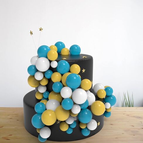 صفراء زخارف كرات أبيض زرقاء بيضاء مجموعة 54 PCS كرات متعددة الألوان DIY Topper Mini Balloons Cupcake Topper Foam Cake Decoration for Wedding Anniversary Valentines Day Party (Blue) in Kuwait