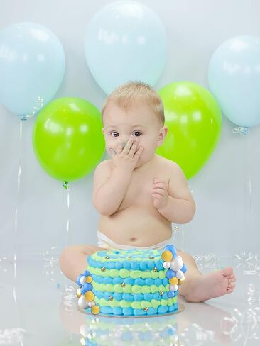 صفراء زخارف كرات أبيض زرقاء بيضاء مجموعة 54 PCS كرات متعددة الألوان DIY Topper Mini Balloons Cupcake Topper Foam Cake Decoration for Wedding Anniversary Valentines Day Party (Blue) in Kuwait