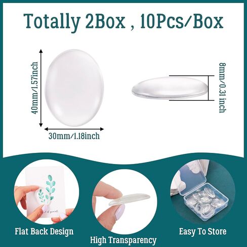Beadthoven 20pcs Oval Clear Glass Dome Tiles - 30x40mm cabochons لصواني الإطار الفارغة ، صورة حجاب قلادة DIY Making Jewelry Making in Kuwait