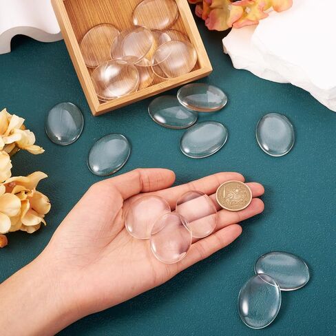 Beadthoven 20pcs Oval Clear Glass Dome Tiles - 30x40mm cabochons لصواني الإطار الفارغة ، صورة حجاب قلادة DIY Making Jewelry Making in Kuwait