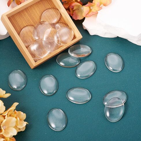 Beadthoven 20pcs Oval Clear Glass Dome Tiles - 30x40mm cabochons لصواني الإطار الفارغة ، صورة حجاب قلادة DIY Making Jewelry Making in Kuwait
