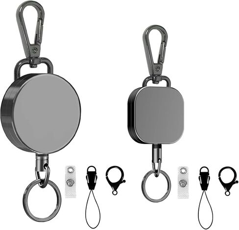 Retractable Badge Reels，Retractable Keychain Heavy Duty，ID Badge Holder with Belt Clip Key Ring, Metal Keychain Badge Holder with Stainless Steel Spring Coil 28/24 Inch Nylon Rope in Saudi Arabia