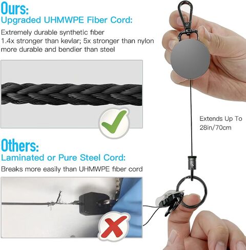 Retractable Badge Reels，Retractable Keychain Heavy Duty，ID Badge Holder with Belt Clip Key Ring, Metal Keychain Badge Holder with Stainless Steel Spring Coil 28/24 Inch Nylon Rope in Saudi Arabia