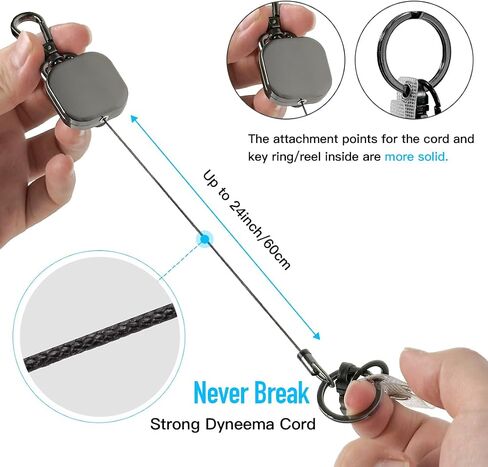 Retractable Badge Reels，Retractable Keychain Heavy Duty，ID Badge Holder with Belt Clip Key Ring, Metal Keychain Badge Holder with Stainless Steel Spring Coil 28/24 Inch Nylon Rope in Saudi Arabia