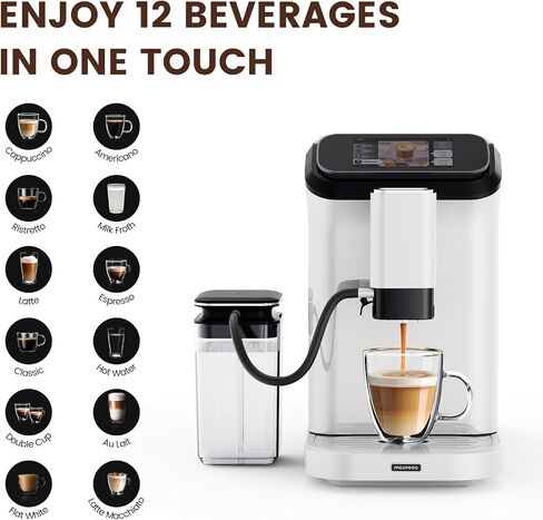 Mcilpoog Super Automatic Espresso Coffee Machine，Bean To Cup Fully Automatic Espresso Machine with Grinder,Easy To Use Wifi Touch Screen Coffee Maker.19 Bar Barista Pump(Hi series 01) in Saudi Arabia