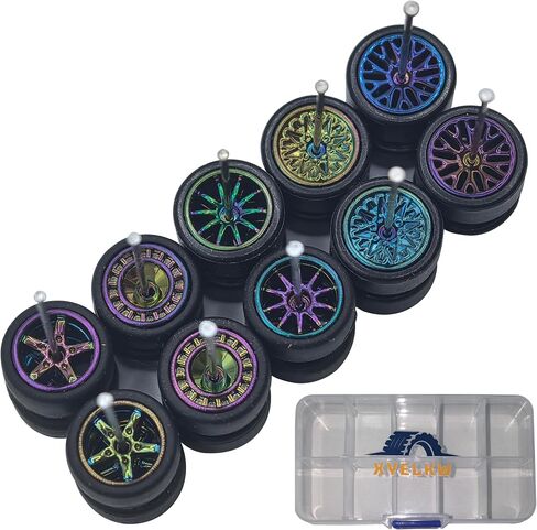 10 Set 1/64 Wheels and Tires Set, Chameleon Color 1 64 Scale Wheels with 5 Styles of Rims and Rubber Tires for 1/64 Diecast Cars Upgraded and Modified Rubber Tires (10set) in Saudi Arabia