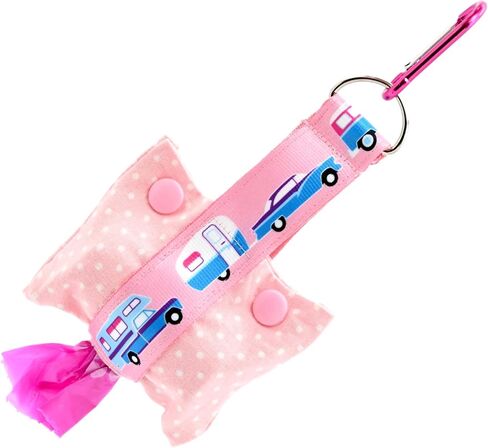 RV Camping Dog Poop Bag Dispenser - Fashion Tote Waste Bag Holder - Bottom Dispensing For One-Handed Use - Clips on Leash - Aqua Blue - Handmade by Green Acorn Kitchen in Saudi Arabia
