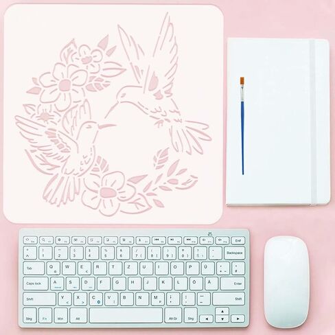 FINGERINSPIRE Hummingbird Wreath Stencil for Painting 11.8x11.8inch with Paint Brush Hollowed Hummingbird Pattern Drawing Template Plastic PET Flower Wreath Stencil Animal Theme Template for Decor in Saudi Arabia