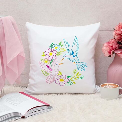FINGERINSPIRE Hummingbird Wreath Stencil for Painting 11.8x11.8inch with Paint Brush Hollowed Hummingbird Pattern Drawing Template Plastic PET Flower Wreath Stencil Animal Theme Template for Decor in Saudi Arabia