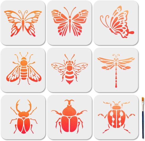 MAYJOYDIY 9Pcs Insect Theme Stencils Butterfly Dragonfly Painting Stencil 5.9×5.9inch Bee Beetles Stencils with Paint Brush Reusable Ladybug Template for Window Wood Wall Home Decor in Saudi Arabia