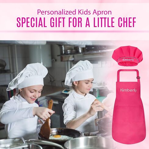Personalized Apron and Chef Hat Set - Cute Chef Costume for Kids - Aprons with Pockets for Cooking, Painting, Party in Saudi Arabia