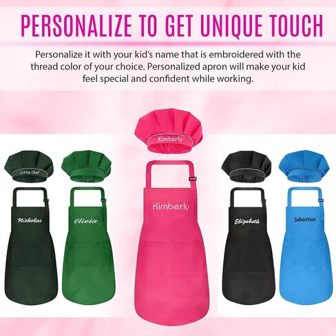 Personalized Apron and Chef Hat Set - Cute Chef Costume for Kids - Aprons with Pockets for Cooking, Painting, Party in Saudi Arabia