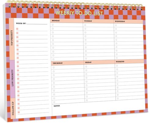 Weekly To Do List Notepad–Weekly Desk Planner with 52 Undated Sheets (8.5"×11") for Work and Home Use, Perfect for Women & Man - Sunset Checkered in Saudi Arabia
