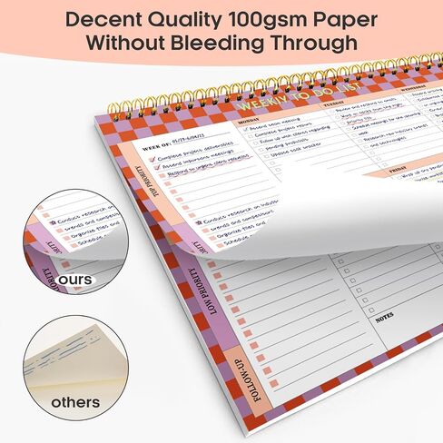 Weekly To Do List Notepad–Weekly Desk Planner with 52 Undated Sheets (8.5"×11") for Work and Home Use, Perfect for Women & Man - Sunset Checkered in Saudi Arabia