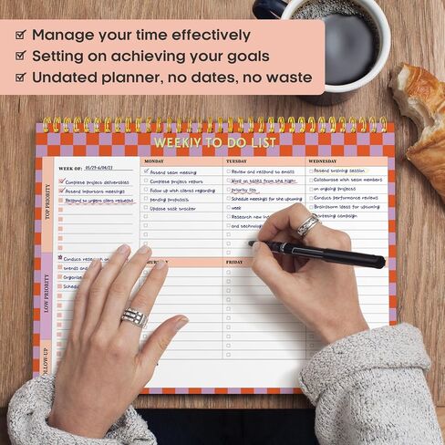 Weekly To Do List Notepad–Weekly Desk Planner with 52 Undated Sheets (8.5"×11") for Work and Home Use, Perfect for Women & Man - Sunset Checkered in Saudi Arabia