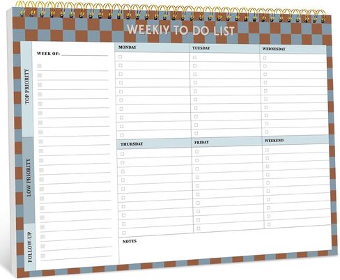 Weekly To Do List Notepad–Weekly Desk Planner with 52 Undated Sheets (8.5"×11") for Work and Home Use, Perfect for Women & Man - Sunset Checkered in Saudi Arabia