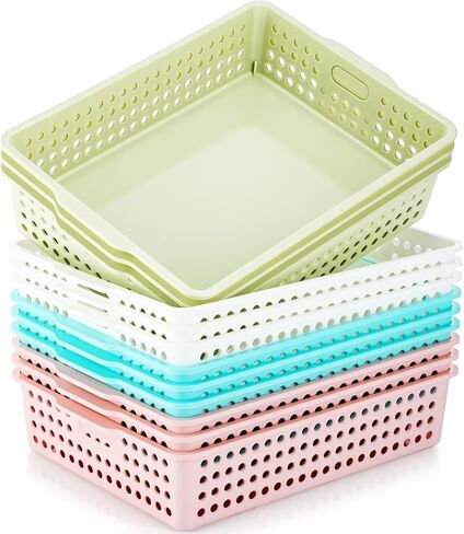 12 Pack Extra Large Plastic Storage Baskets Bins for Classroom Organization Colorful Containers A4 Papers Trays for Pencils Arts Crafts Office School Suppliers, 13.98" x 10.43" x 3.15" in Saudi Arabia
