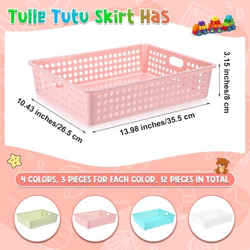 12 Pack Extra Large Plastic Storage Baskets Bins for Classroom Organization Colorful Containers A4 Papers Trays for Pencils Arts Crafts Office School Suppliers, 13.98" x 10.43" x 3.15" in Saudi Arabia