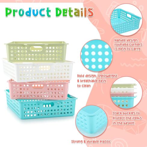 12 Pack Extra Large Plastic Storage Baskets Bins for Classroom Organization Colorful Containers A4 Papers Trays for Pencils Arts Crafts Office School Suppliers, 13.98" x 10.43" x 3.15" in Saudi Arabia
