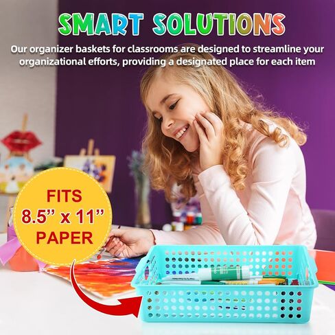 12 Pack Extra Large Plastic Storage Baskets Bins for Classroom Organization Colorful Containers A4 Papers Trays for Pencils Arts Crafts Office School Suppliers, 13.98" x 10.43" x 3.15" in Saudi Arabia