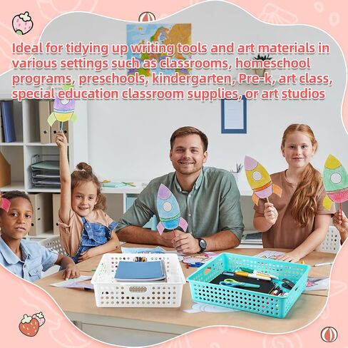 12 Pack Extra Large Plastic Storage Baskets Bins for Classroom Organization Colorful Containers A4 Papers Trays for Pencils Arts Crafts Office School Suppliers, 13.98" x 10.43" x 3.15" in Saudi Arabia