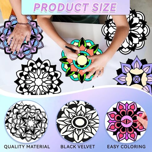 EggSun 48pcs Mandala Fuzzy Velvet Coloring Posters Kit, DIY Beautiful Arts and Crafts Velvet Coloring Mess Free Felt Coloring Pages for Adult Kids Family Activities and Party Favors in Saudi Arabia