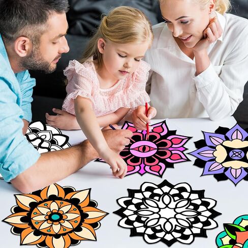 EggSun 48pcs Mandala Fuzzy Velvet Coloring Posters Kit, DIY Beautiful Arts and Crafts Velvet Coloring Mess Free Felt Coloring Pages for Adult Kids Family Activities and Party Favors in Saudi Arabia