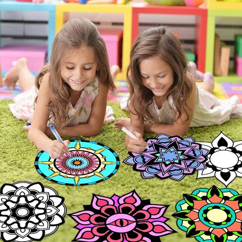 EggSun 48pcs Mandala Fuzzy Velvet Coloring Posters Kit, DIY Beautiful Arts and Crafts Velvet Coloring Mess Free Felt Coloring Pages for Adult Kids Family Activities and Party Favors in Saudi Arabia