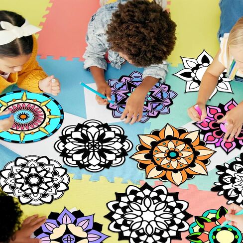 EggSun 48pcs Mandala Fuzzy Velvet Coloring Posters Kit, DIY Beautiful Arts and Crafts Velvet Coloring Mess Free Felt Coloring Pages for Adult Kids Family Activities and Party Favors in Saudi Arabia