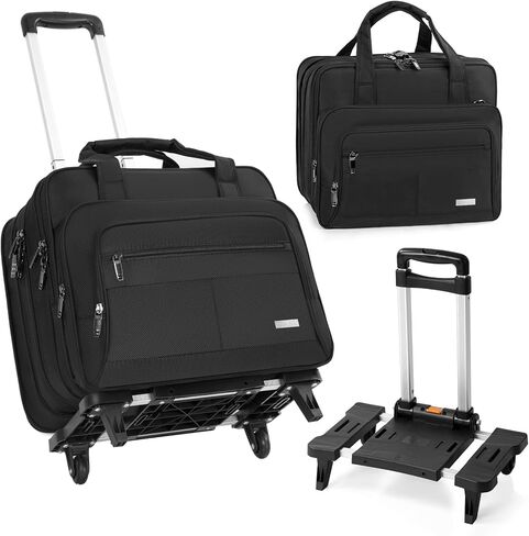 GMAK Rolling Laptop Bag for Women Men, Wheeled Briefcase with Removable Trolley, 17.3 Inch Laptop Bag Overnight Roller Case Computer Bags for Work/Business/Travel Carry On Bag with Wheels, Black in Kuwait