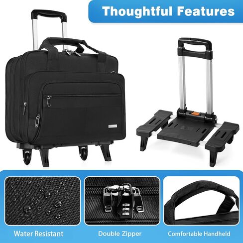 GMAK Rolling Laptop Bag for Women Men, Wheeled Briefcase with Removable Trolley, 17.3 Inch Laptop Bag Overnight Roller Case Computer Bags for Work/Business/Travel Carry On Bag with Wheels, Black in Kuwait