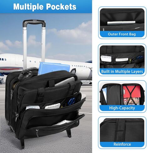 GMAK Rolling Laptop Bag for Women Men, Wheeled Briefcase with Removable Trolley, 17.3 Inch Laptop Bag Overnight Roller Case Computer Bags for Work/Business/Travel Carry On Bag with Wheels, Black in Kuwait