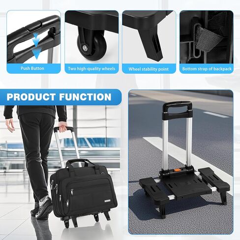 GMAK Rolling Laptop Bag for Women Men, Wheeled Briefcase with Removable Trolley, 17.3 Inch Laptop Bag Overnight Roller Case Computer Bags for Work/Business/Travel Carry On Bag with Wheels, Black in Kuwait