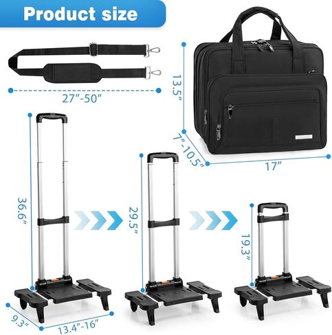 GMAK Rolling Laptop Bag for Women Men, Wheeled Briefcase with Removable Trolley, 17.3 Inch Laptop Bag Overnight Roller Case Computer Bags for Work/Business/Travel Carry On Bag with Wheels, Black in Kuwait