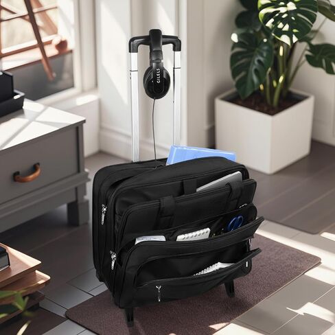 GMAK Rolling Laptop Bag for Women Men, Wheeled Briefcase with Removable Trolley, 17.3 Inch Laptop Bag Overnight Roller Case Computer Bags for Work/Business/Travel Carry On Bag with Wheels, Black in Kuwait