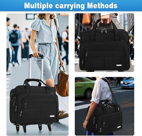 GMAK Rolling Laptop Bag for Women Men, Wheeled Briefcase with Removable Trolley, 17.3 Inch Laptop Bag Overnight Roller Case Computer Bags for Work/Business/Travel Carry On Bag with Wheels, Black in Kuwait