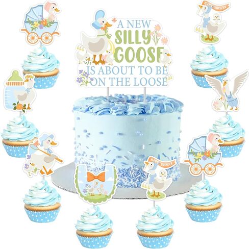 25pcs A New Silly Goose Is About To Be On The Loose Cake Toppers Pink Goose Baby Shower Decors Floral Silly Goose Cake Decors Cute Geese Fun Farm Animal Flower Lawn Gender Reveal Party Supplies in Kuwait