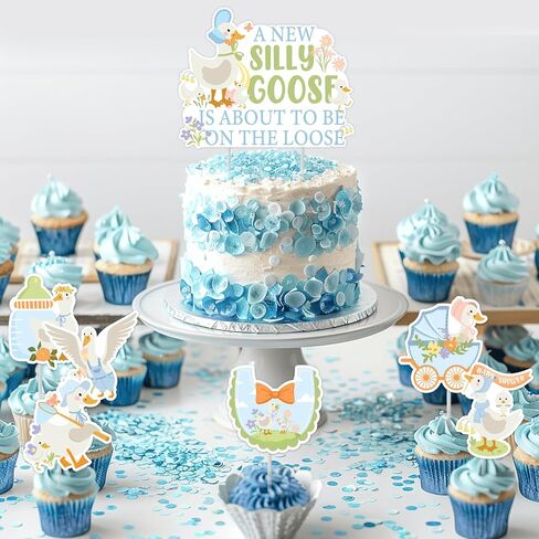 25pcs A New Silly Goose Is About To Be On The Loose Cake Toppers Pink Goose Baby Shower Decors Floral Silly Goose Cake Decors Cute Geese Fun Farm Animal Flower Lawn Gender Reveal Party Supplies in Kuwait