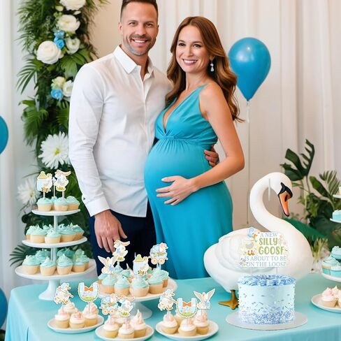 25pcs A New Silly Goose Is About To Be On The Loose Cake Toppers Pink Goose Baby Shower Decors Floral Silly Goose Cake Decors Cute Geese Fun Farm Animal Flower Lawn Gender Reveal Party Supplies in Kuwait