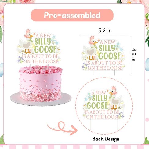 25pcs A New Silly Goose Is About To Be On The Loose Cake Toppers Pink Goose Baby Shower Decors Floral Silly Goose Cake Decors Cute Geese Fun Farm Animal Flower Lawn Gender Reveal Party Supplies in Saudi Arabia