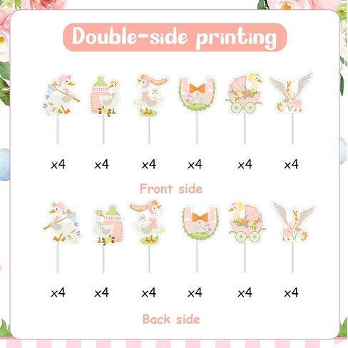 25pcs A New Silly Goose Is About To Be On The Loose Cake Toppers Pink Goose Baby Shower Decors Floral Silly Goose Cake Decors Cute Geese Fun Farm Animal Flower Lawn Gender Reveal Party Supplies in Saudi Arabia
