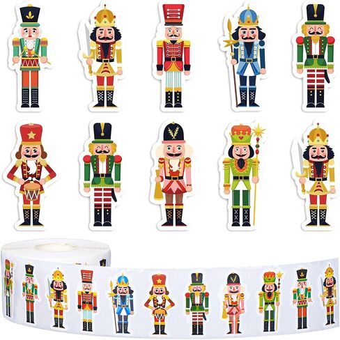 ويلين 1000pcs عيد الميلاد ملصقات Nutcracker Roll XMAS كرتون كاردراكير الملك والجندي ملصقات ملصقات لذاتي لتوصيلات ديكور حفلات عيد الميلاد ، 8 تصاميم in Kuwait